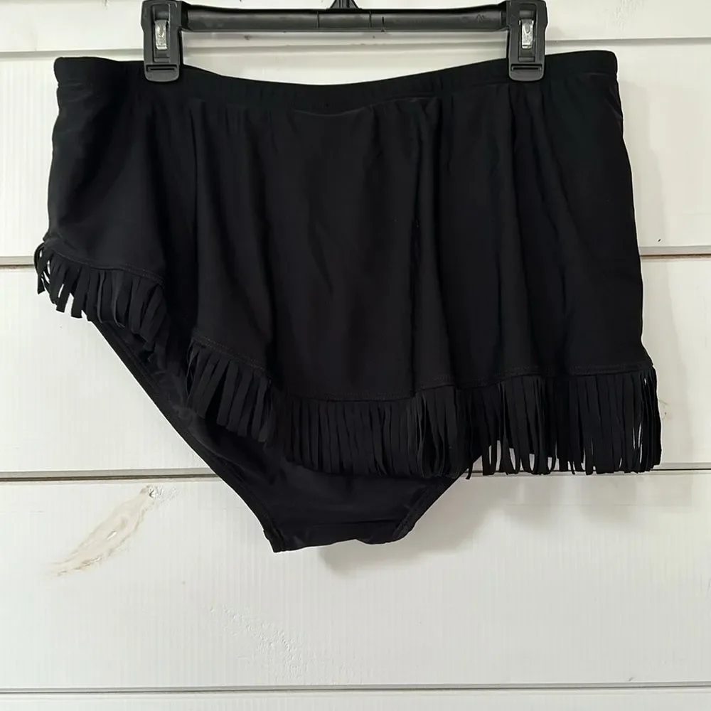 Swimsuits For All Fringe Sarong Swim Skirt Black NEW Size 20